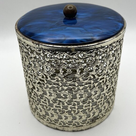 Vintage Hollywood Regency Filigree Tissue Cover Blue Lucite Top Mid Century Glam - Picture 4 of 8